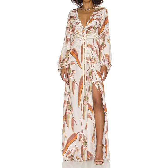 Andrea Iyamah Neema Eucalyptus Print Long Maxi Gown Dress Small/Medium - Picture 1 of 7